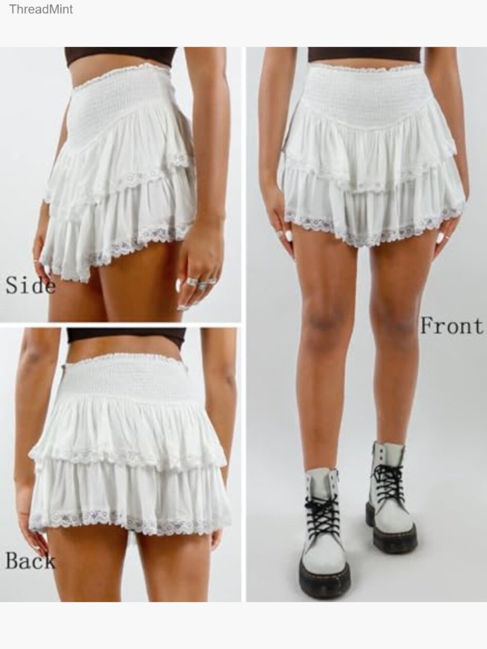 High Waist Ruffle Mini Skirt Flared Flowy Casual Swing Beach Short Skirt - Picture 2 of 5